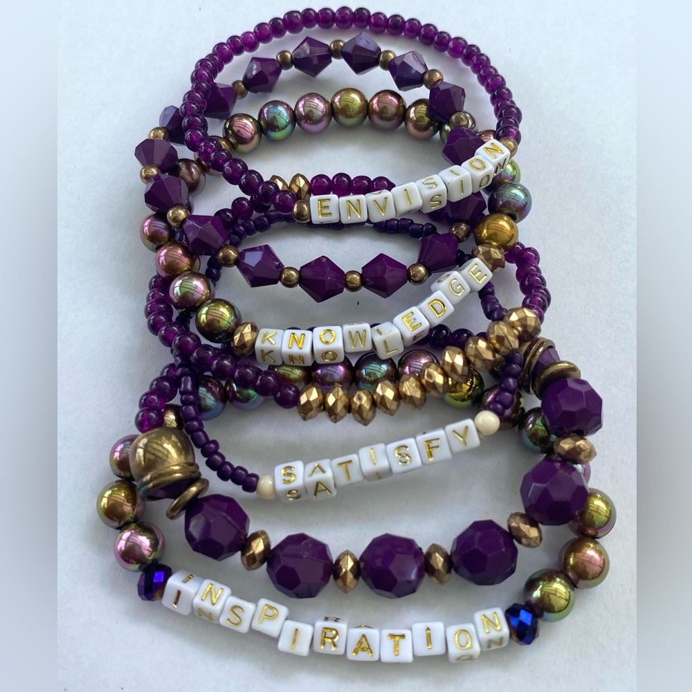 purple wood words 7 set bracelet stretch stacking layered gold luxury bundle lot